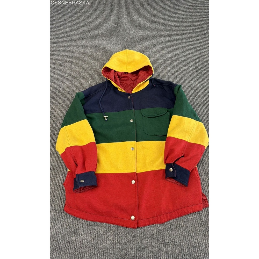 Vintage 90s Coat Collectibles Men's Multicolor Colorblock Hooded Jacket Sz M